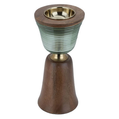 مبخرة زجاج بقاعدة خشب السيف غاليري، 12×12×25 سم - بني product image 2