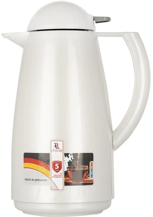 ترمس الراين، 1 لتر، ضغاط، حافظة داخلية زجاج حراري، هيكل خارجي بلاستيك - ابيض product image