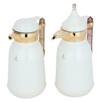 Al Saif Gallery Plastic Shahd Thermos Set, 1+1 Liter, Golden Mouth with Pink Marble Hand, 2 Pieces - Pearl product image 2