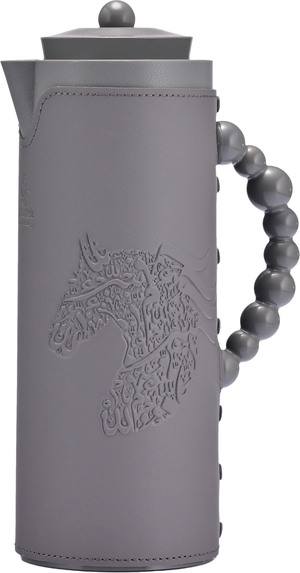 AL Saif Gallery Royal 7T Glass Thermos, 1 Liter, Leather Covered Plastic Outer Body, Horse Pattern - Dark Grey product image