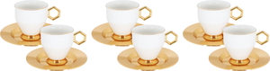 Porcelain coffee cup set with a gold base, Amber, 12 pieces, 90 ml, gold saucer - white product image