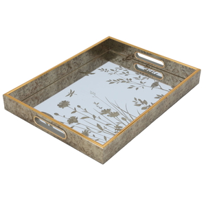 Tofaria Glass Mirror Surface Al Saif Gallery, 30 x 40 x 4 cm, Rectangular Floral Pattern - Beige product image