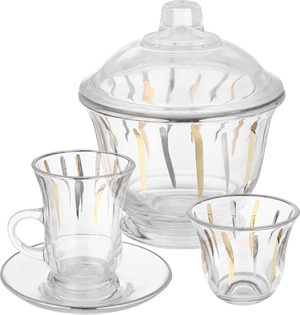 Al Saif Gallery Glass Teacoffee Serving Set, 50 Pieces - Clear Gold product image