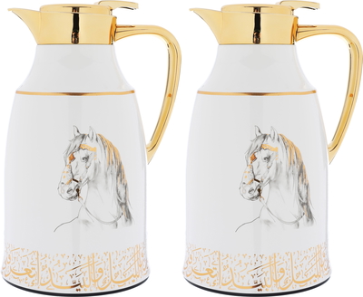 Al Saif Gallery Thermal Glass Thermos Set, 1.3L / 1L - Golden White product image 1