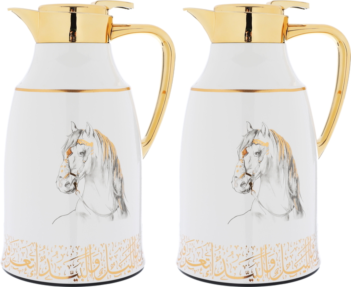 Al Saif Gallery Thermal Glass Thermos Set, 1.3L / 1L - Golden White product image 1