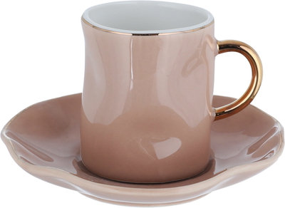 Al Saif Gallery porcelain coffee cup set, 12 pieces, gold-light brown line product image 2