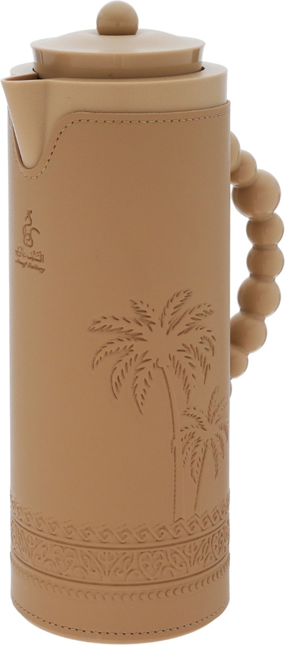 AL Saif Gallery Royal 7T Glass Thermos, 1 Liter, Leather Covered Plastic Outer Body, Palm Pattern - Light Brown product image 3