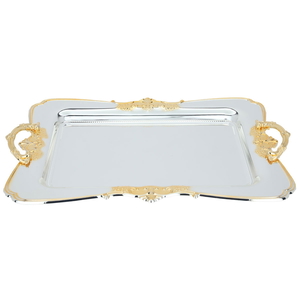 Al Saif Gallery Steel Serving Tray, 3 Pieces - Golden Silver product image