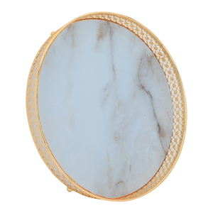 Al Saif Gallery steel serving tray with gold edges, 30 x 30 x 5.7 cm, round, marble - white product image