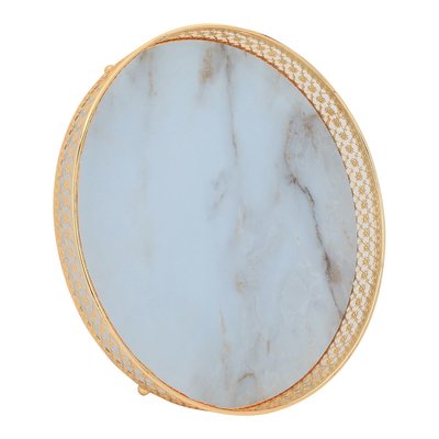 Al Saif Gallery steel serving tray with gold edges, 30 x 30 x 5.7 cm, round, marble - white product image 1