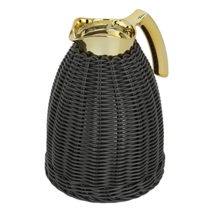 Al Saif Gallery plastic and wicker rattan thermos, 1 liter, with gold-dark gray handle product image