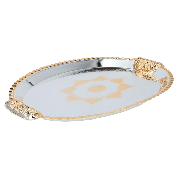 Al Saif Gallery steel serving tray with gold edges, 51 x 34 x 2 cm, oval - silver product image 2