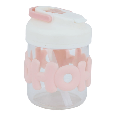 Al Saif Gallery glass cup, 400 ml, with white-pink-transparent lid product image 1