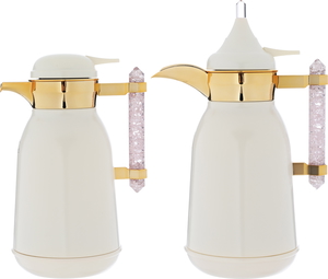 Al Saif Gallery Plastic Shahd Thermos Set, 1 liter, golden mouth, pink crystal handle - pearl product image