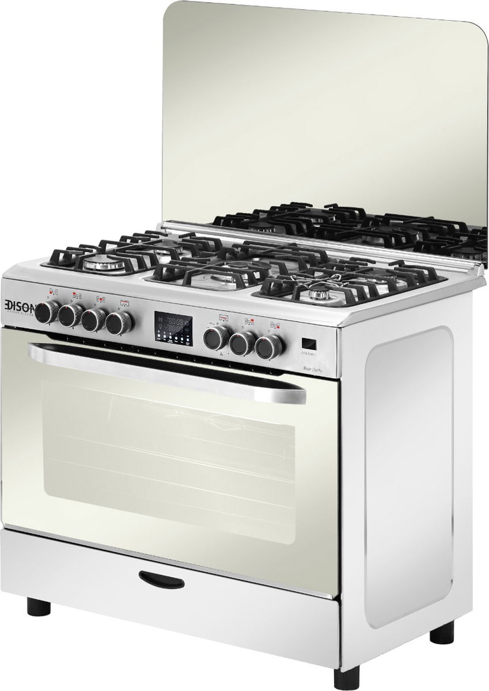 Edison Master Chef Steel standing gas oven, 90 x 60 cm, 5 burners, digital display, self-ignition, full safety - silver product image 3