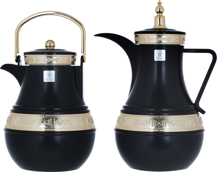 Al Saif Gallery Amal thermos set, 1+1 litre, gilded, 2 pieces - black product image 1