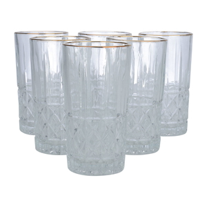 Al Saif Gallery glass water cups set, 350 ml, with golden font, 6 pieces - transparent product image