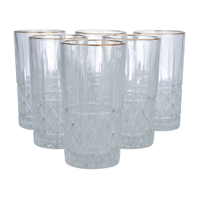 Al Saif Gallery glass water cups set, 350 ml, with golden font, 6 pieces - transparent product image 1