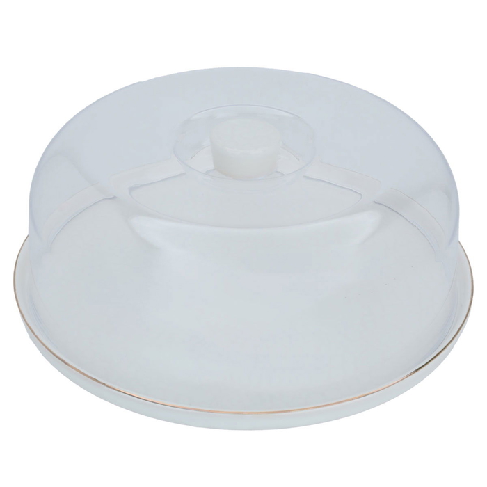 Al Saif Gallery porcelain cake serving stand, 28 cm, Clear cover - white product image 2