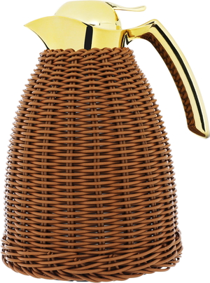 Al Saif Gallery plastic and wicker rattan thermos, 1 litre, with gold-brown handle product image