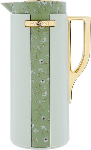 Everest Widad Glass Thermos, Rose Pattern, Gold Handle, 1 Liter - Green product image