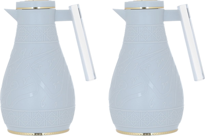 Al Saif Gallery Karam Plastic Thermos Set, 1 Liter - 0.65 Liter, Islamic Pattern, Acrylic Handle - Light Gray product image 1