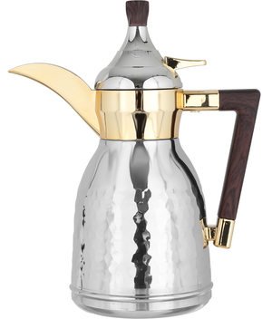 Al Saif Gallery Nawaf Steel Dallah, 0.35 litres, wooden handle - silver gold product image