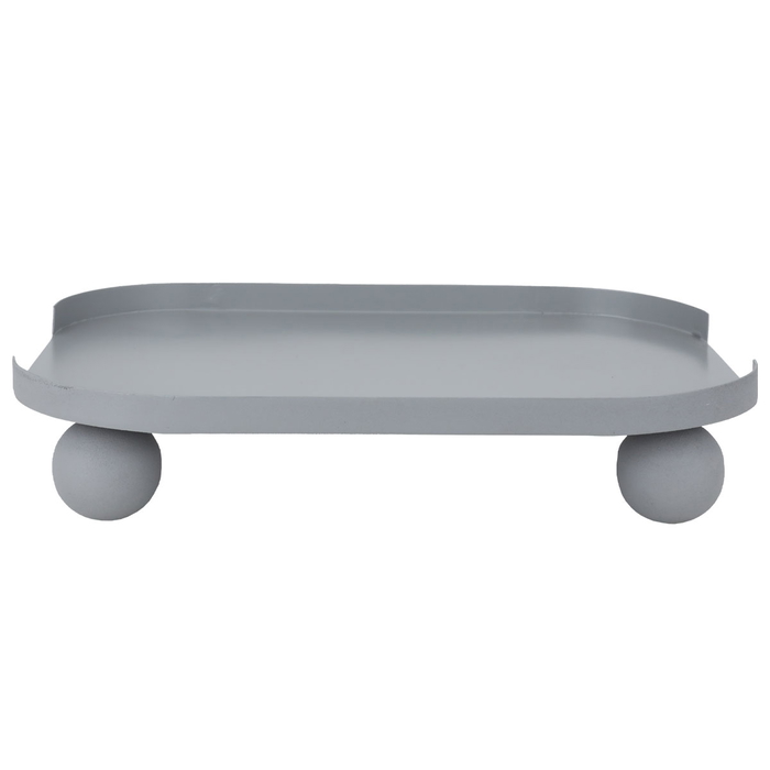 Steel serving plate with round legs, 35 x 25 x 7 cm, medium - light grey product image 1