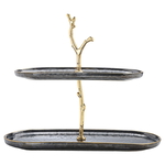 Al Saif Gallery Porcelain Dessert Serving Stand, 2 Levels - Black Gold product image 1