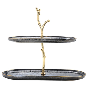 Al Saif Gallery Porcelain Dessert Serving Stand, 2 Levels - Black Gold product image