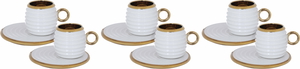 Al Saif Gallery Porcelain Coffee Cups And Saucers Set, 12 Pieces - Golden White product image