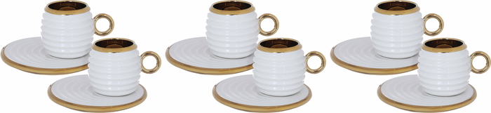 Al Saif Gallery Porcelain Coffee Cups And Saucers Set, 12 Pieces - Golden White product image 1