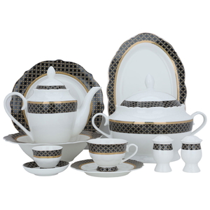 Al Saif Gallery porcelain dining set, round, engraved, 65 pieces - white product image