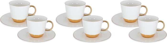 Porcelain coffee cup set with a gold base, 12 pieces, 90 ml, with saucer - white product image 1