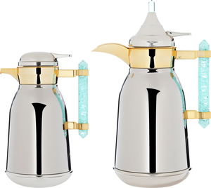 Al Saif Gallery Stainless Steel Thermos Set, 1/1 Liter, 2 Pieces - Silver Gold product image