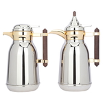 Saif Gallery Shahd steel thermos set, 1+1 liter, wooden handle, gilded, two pieces - silver product image 1