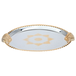 Al Saif Gallery steel serving tray with gold edges, 51 x 34 x 2 cm, oval - silver product image 1