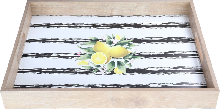 Saif Gallery wooden serving tofir, 42 cm, rectangular, lemon pattern, with handle - white product image 1