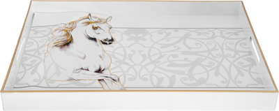 طوفرية مستطيلة بلاستيك السيف غاليري، 48x35x4 سم، نقش حصان ذهبي - كريمي product image 1