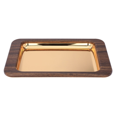 Steel tray with Saif Gallery wood edge, 40 x 26 x 3 cm, small rectangle - gold product image 2