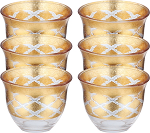 Al Saif Gallery Max Arabic Coffee Cups Set, 90 ml, Gold Embossed, 6 Pieces - Clear product image