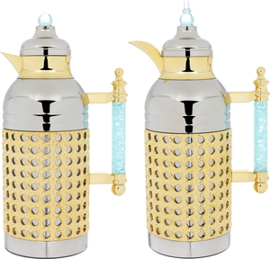 Sarah Estelle Al Saif Gallery thermos set, 1+1 liter, cyan crystal handle, 2 pieces - silver product image