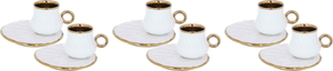 Al Saif Gallery Porcelain Coffee Cups And Saucers Set, 12 Pieces - Golden White product image