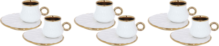 Al Saif Gallery Porcelain Coffee Cups And Saucers Set, 12 Pieces - Golden White product image 1