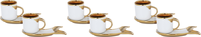 Al Saif Gallery Porcelain Coffee Cups And Saucers Set, 12 Pieces - Golden White product image 1