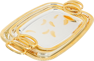 Al Saif Gallery rectangular steel serving trays, 3 pieces, with gold-silver pattern product image