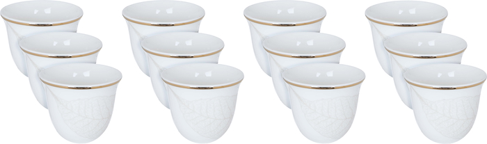 Al Saif Gallery porcelain Arabic coffee cups set, leaf pattern, 12 pieces - white product image 1