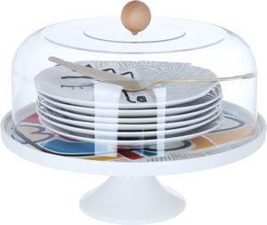 Al Saif Gallery porcelain cake stand set, with acrylic cover, 9 pieces - white product image