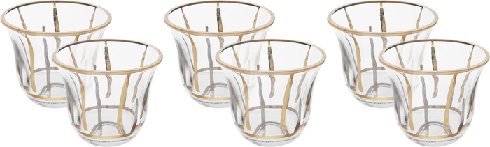 Al Saif Gallery Glass Coffee Cup Set, 6 Pieces, 90 Ml, Golden Pattern - Transparent product image 1