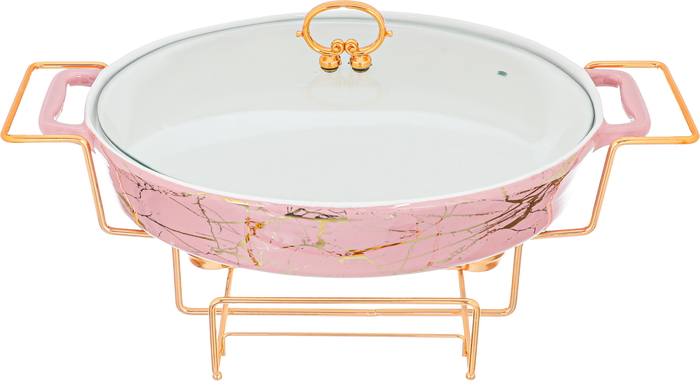 One More Porcelain Heater with Golden Stand, 43 cm, Oval - Pink Marble product image 6